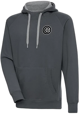 Antigua Chicago Cubs Mens Charcoal Metallic Logo Victory Long Sleeve Hoodie