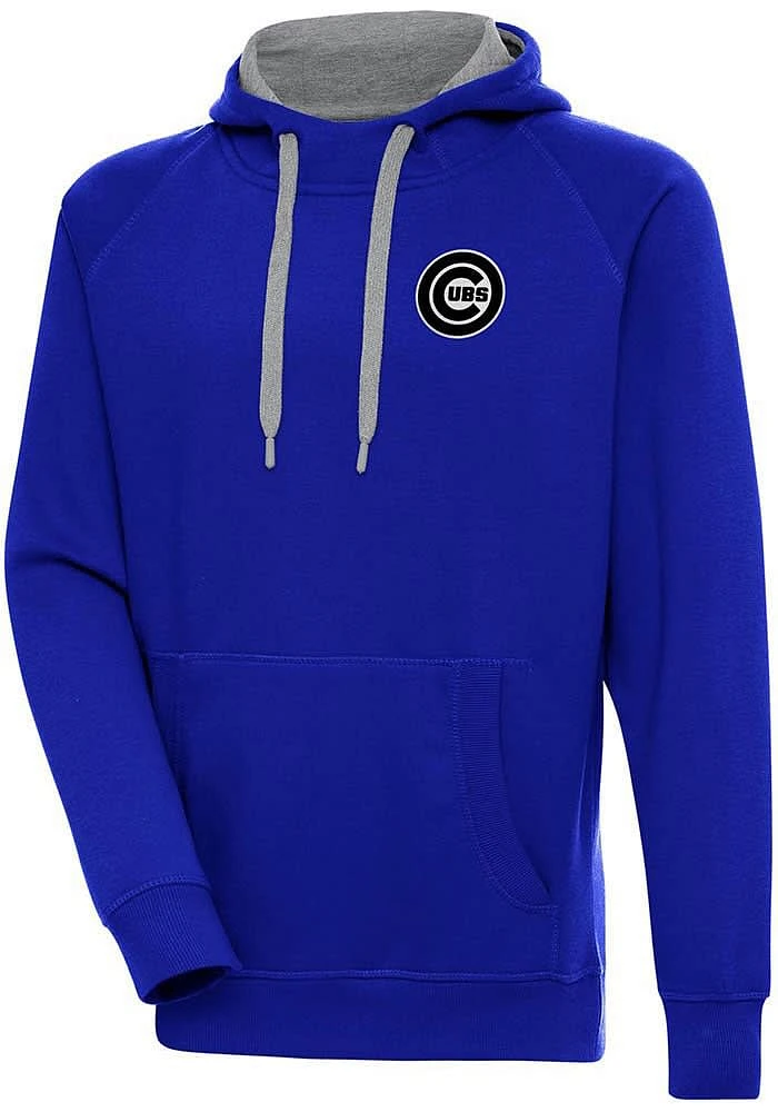 Antigua Chicago Cubs Mens Blue Metallic Logo Victory Long Sleeve Hoodie