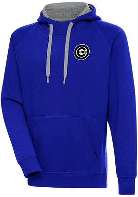 Antigua Chicago Cubs Mens Blue Metallic Logo Victory Long Sleeve Hoodie