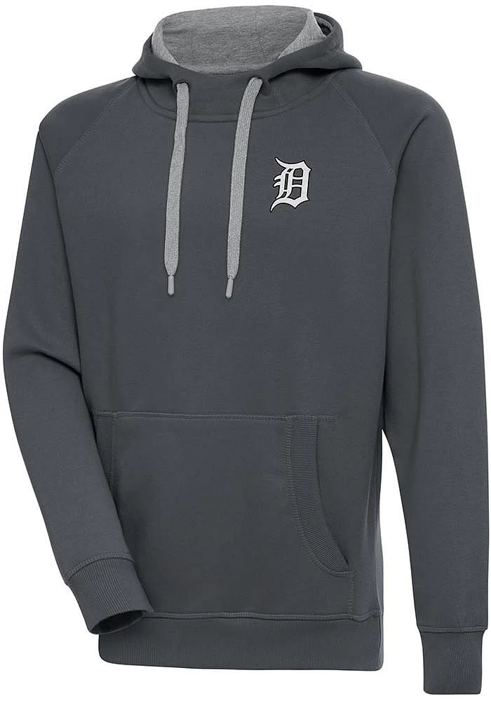 Antigua Detroit Tigers Mens Charcoal Metallic Logo Victory Long Sleeve Hoodie