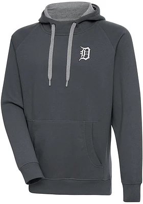 Antigua Detroit Tigers Mens Charcoal Metallic Logo Victory Long Sleeve Hoodie