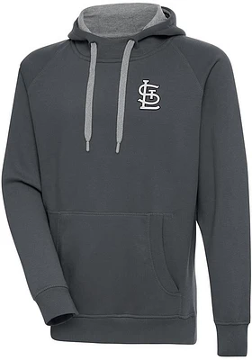 Antigua St Louis Cardinals Mens Charcoal Metallic Logo Victory Long Sleeve Hoodie