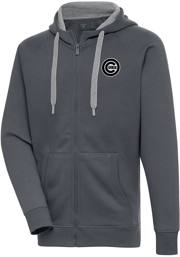 Antigua Chicago Cubs Mens Charcoal Metallic Logo Victory Long Sleeve Full Zip Jacket