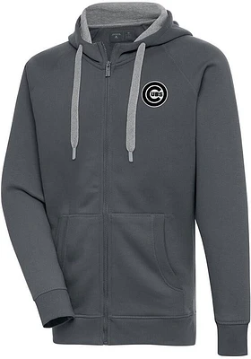 Antigua Chicago Cubs Mens Charcoal Metallic Logo Victory Long Sleeve Full Zip Jacket