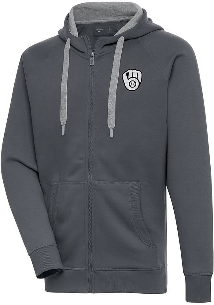 Antigua Milwaukee Brewers Mens Charcoal Metallic Logo Victory Long Sleeve Full Zip Jacket