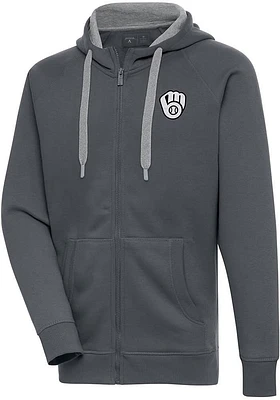 Antigua Milwaukee Brewers Mens Charcoal Metallic Logo Victory Long Sleeve Full Zip Jacket