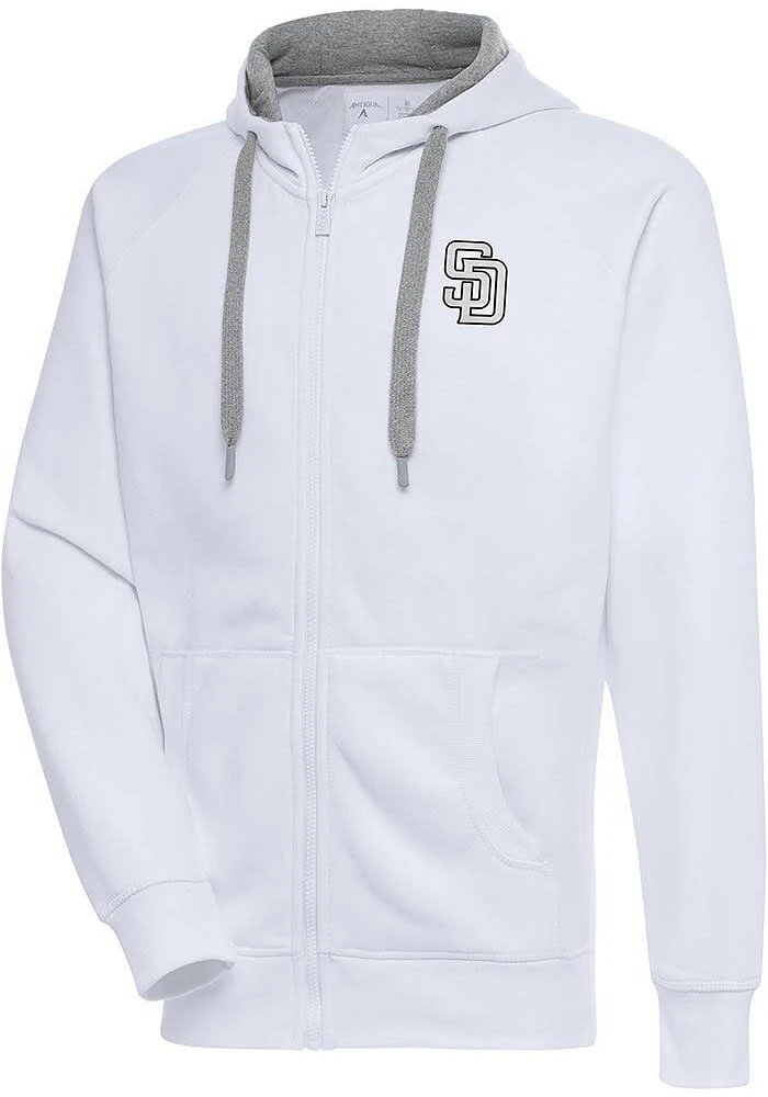 Antigua San Diego Padres Mens White Metallic Logo Victory Long Sleeve Full Zip Jacket