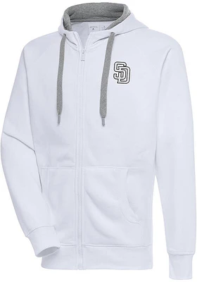 Antigua San Diego Padres Mens White Metallic Logo Victory Long Sleeve Full Zip Jacket