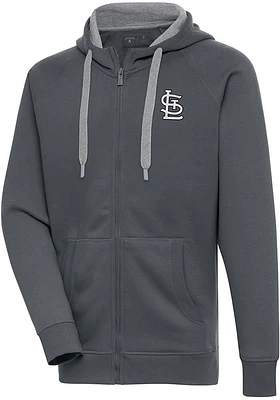 Antigua St Louis Cardinals Mens Charcoal Metallic Logo Victory Long Sleeve Full Zip Jacket