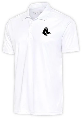 Antigua Boston Red Sox Mens White Metallic Logo Tribute Short Sleeve Polo