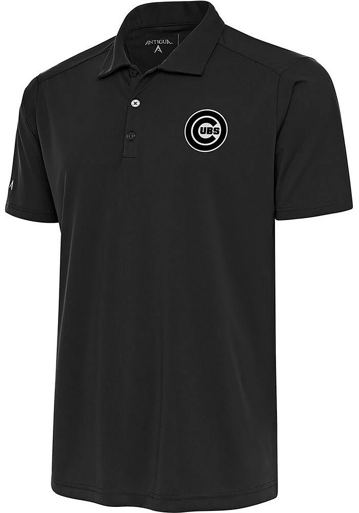 Antigua Chicago Cubs Mens Grey Metallic Logo Tribute Short Sleeve Polo