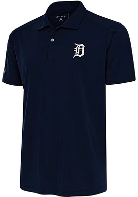 Antigua Detroit Tigers Mens Navy Blue Metallic Logo Tribute Short Sleeve Polo