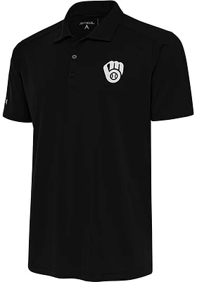 Antigua Milwaukee Brewers Mens Metallic Logo Tribute Short Sleeve Polo