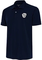 Antigua Milwaukee Brewers Mens Navy Blue Metallic Logo Tribute Short Sleeve Polo
