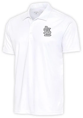 Antigua St Louis Cardinals Mens White Metallic Logo Tribute Short Sleeve Polo