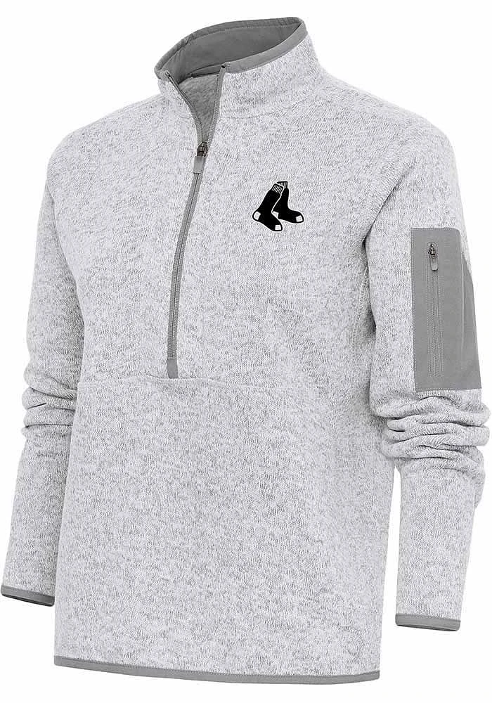 Antigua Boston Red Sox Womens Grey Metallic Logo Fortune Qtr Zip