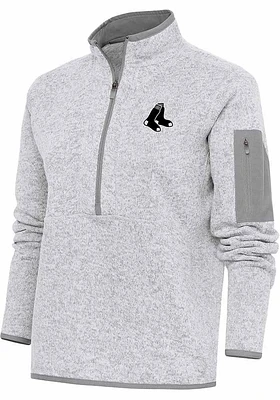 Antigua Boston Red Sox Womens Grey Metallic Logo Fortune Qtr Zip