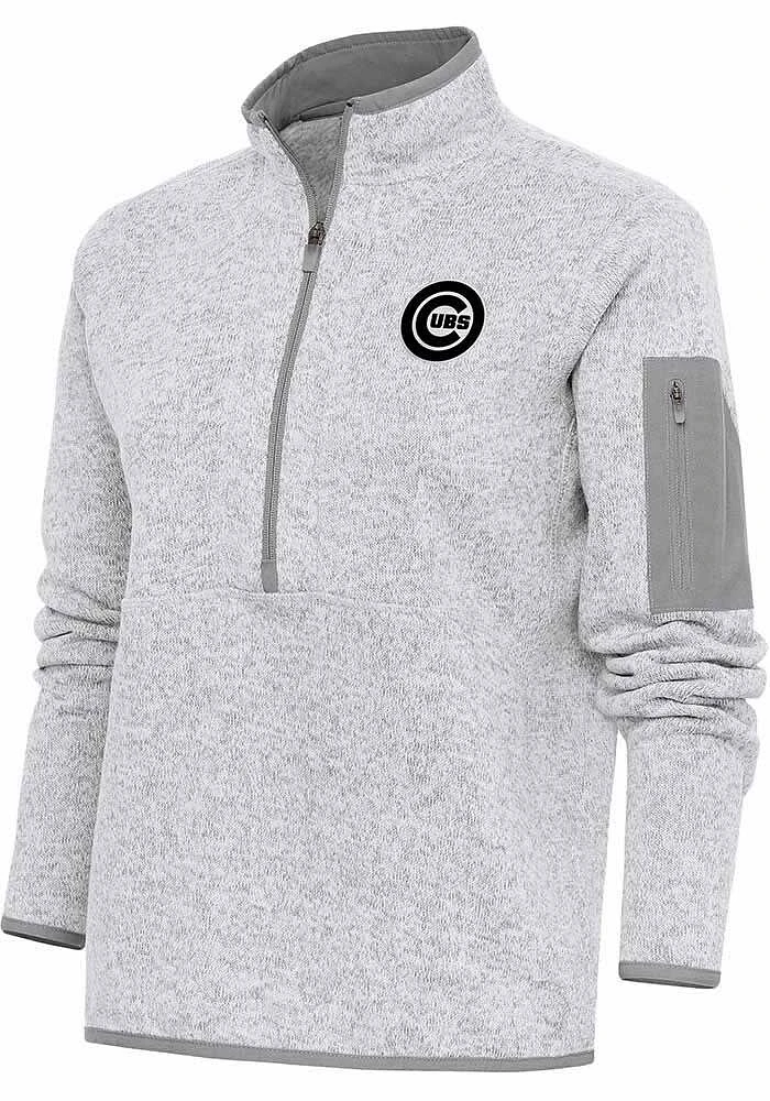 Antigua Chicago Cubs Womens Grey Metallic Logo Fortune Qtr Zip