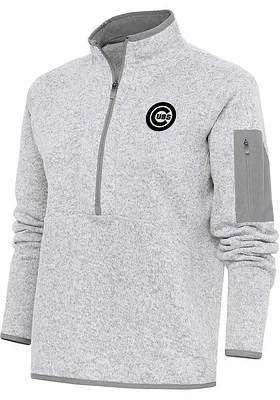 Antigua Chicago Cubs Womens Grey Metallic Logo Fortune Qtr Zip