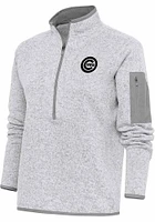 Antigua Chicago Cubs Womens Grey Metallic Logo Fortune Qtr Zip