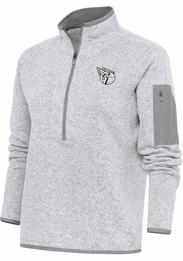 Antigua Cleveland Guardians Womens Grey Metallic Logo Fortune Qtr Zip