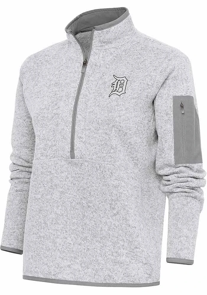 Antigua Detroit Tigers Womens Grey Metallic Logo Fortune Qtr Zip