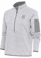 Antigua Detroit Tigers Womens Grey Metallic Logo Fortune Qtr Zip