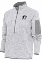 Antigua Milwaukee Brewers Womens Grey Metallic Logo Fortune Qtr Zip