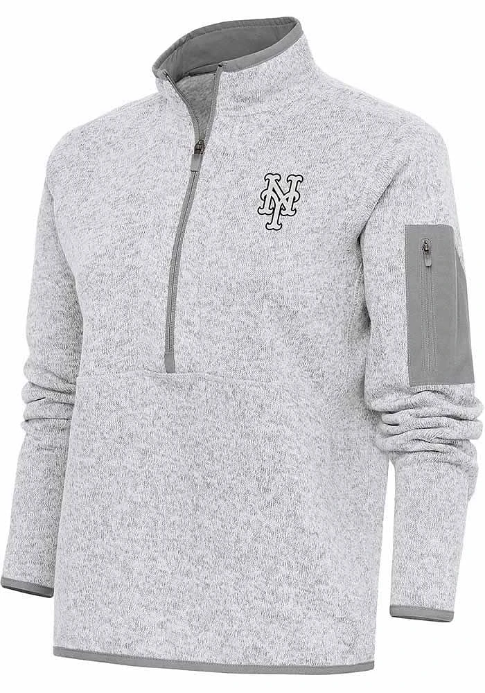 Antigua New York Mets Womens Grey Metallic Logo Fortune Qtr Zip