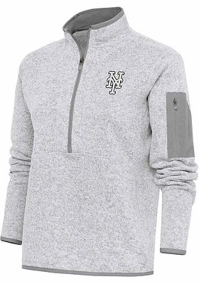 Antigua New York Mets Womens Grey Metallic Logo Fortune Qtr Zip