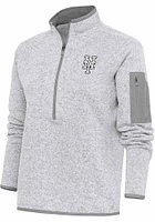 Antigua New York Mets Womens Grey Metallic Logo Fortune Qtr Zip