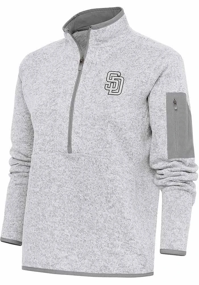 Antigua San Diego Padres Womens Grey Metallic Logo Fortune Qtr Zip