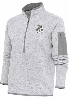 Antigua San Diego Padres Womens Grey Metallic Logo Fortune Qtr Zip