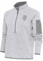 Antigua San Diego Padres Womens Grey Metallic Logo Fortune Qtr Zip