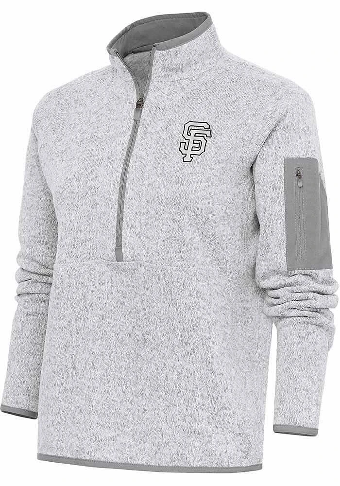 Antigua San Francisco Giants Womens Grey Metallic Logo Fortune Qtr Zip
