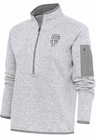 Antigua San Francisco Giants Womens Grey Metallic Logo Fortune Qtr Zip