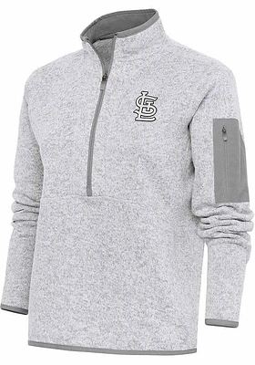 Antigua St Louis Cardinals Womens Grey Metallic Logo Fortune Qtr Zip