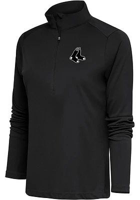 Antigua Boston Red Sox Womens Grey Metallic Logo Tribute Qtr Zip Pullover