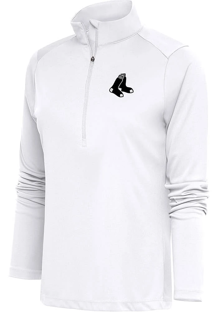 Antigua Boston Red Sox Womens White Metallic Logo Tribute Qtr Zip Pullover