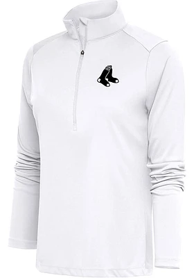 Antigua Boston Red Sox Womens White Metallic Logo Tribute Qtr Zip Pullover