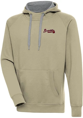 Antigua Atlanta Braves Mens Khaki Victory Long Sleeve Hoodie
