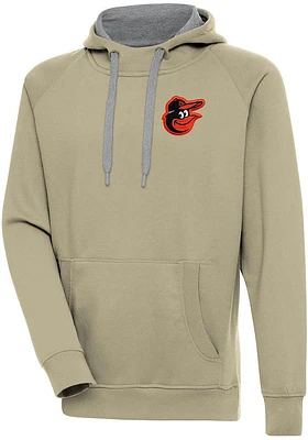 Antigua Baltimore Orioles Mens Khaki Victory Long Sleeve Hoodie