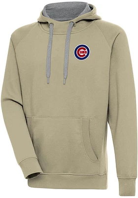 Antigua Chicago Cubs Mens Khaki Victory Long Sleeve Hoodie