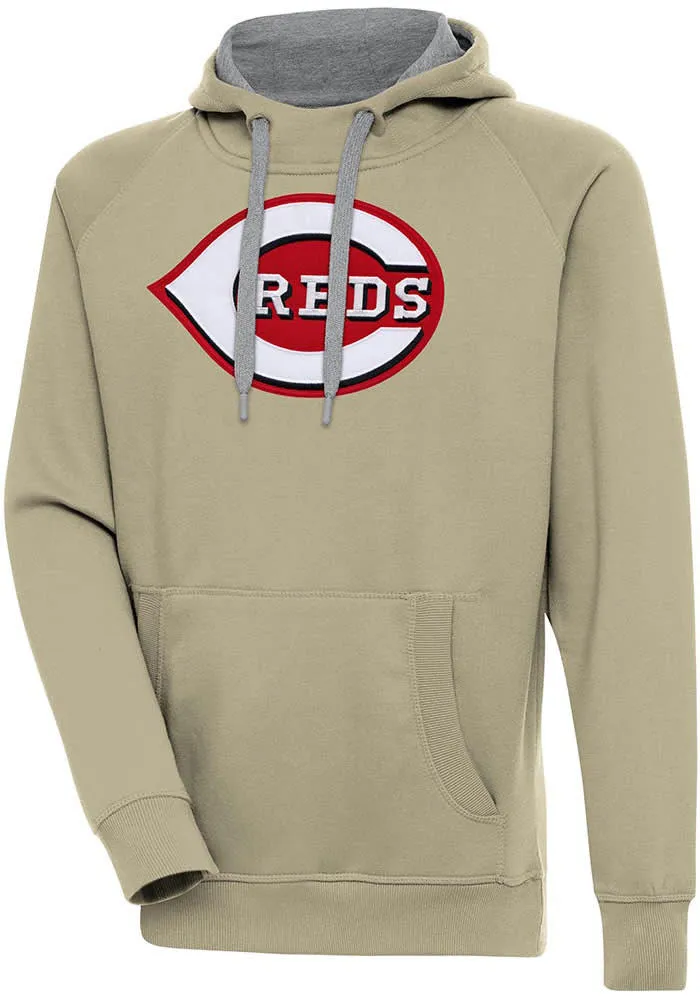 Antigua Cincinnati Reds Mens Khaki Full Front Victory Long Sleeve Hoodie