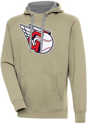 Antigua Cleveland Guardians Mens Khaki Full Front Victory Long Sleeve Hoodie