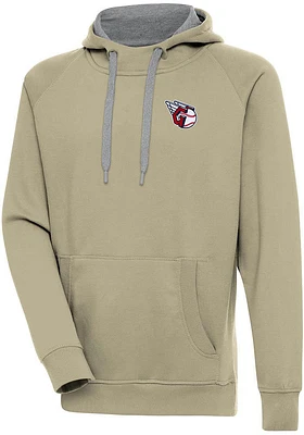 Antigua Cleveland Guardians Mens Khaki Victory Long Sleeve Hoodie