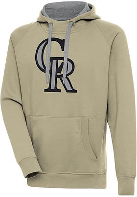Antigua Colorado Rockies Mens Khaki Full Front Victory Long Sleeve Hoodie