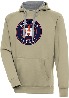 Antigua Houston Astros Mens Khaki Full Front Victory Long Sleeve Hoodie