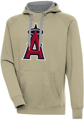 Antigua Los Angeles Angels Mens Khaki Full Front Victory Long Sleeve Hoodie