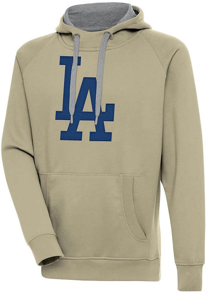 Antigua Los Angeles Dodgers Mens Khaki Full Front Victory Long Sleeve Hoodie
